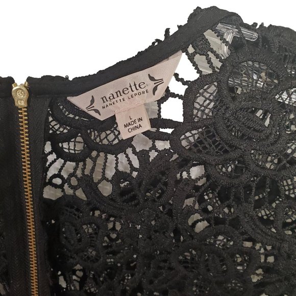 Nanette Lepore NWT Size L Top Blouse Floral Lace Overlay Sleeveless Lined Black - Picture 7 of 9